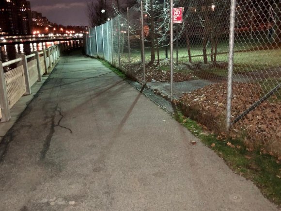 RIOC Pushes DEP for Safer, More Attractive West Promenade Nighttime view shows streetlights again light up the West Promenade.